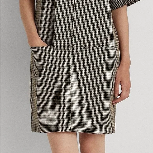 LAUREN RALPH LAUREN NWT Buckle Trim Houndstooth Jacquard Shift Dress Size Medium - Picture 6 of 15